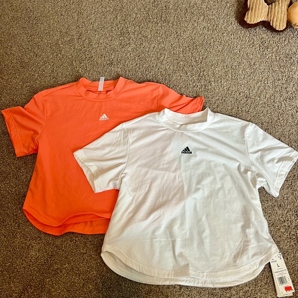 2 womens Adidas athletic shirts